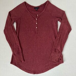 American Eagle Y2K Henley Maroon Waffle Knit Long Sleeve Top Medium